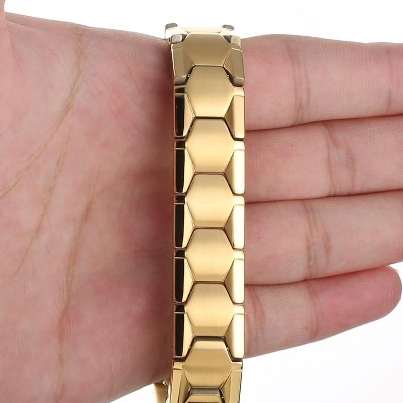 Golden Color Double Line Original Neodymium Magnetic Bracelet with Negative ION, FIR and Germanium Ball.
