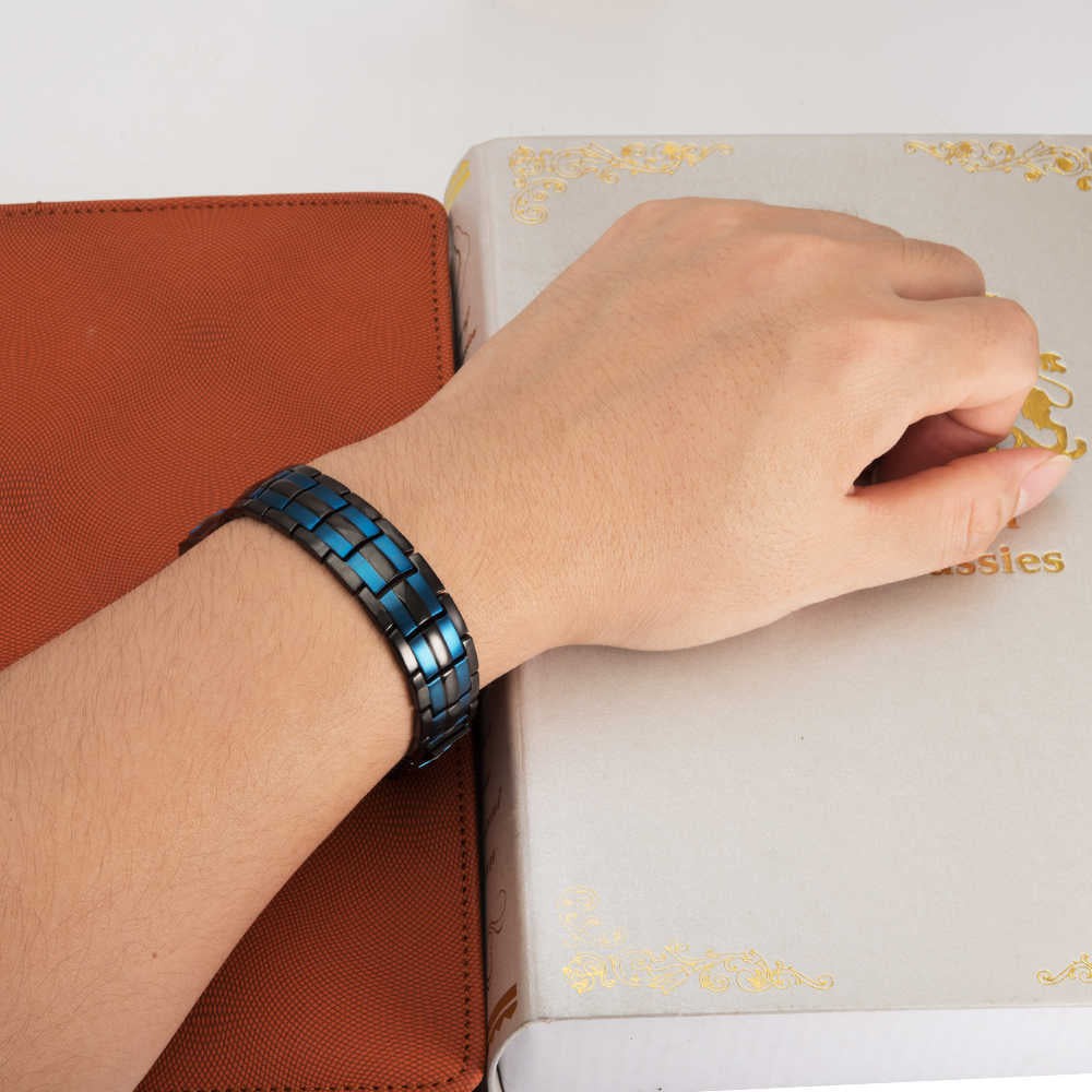 Black & Blue color Double line Original Neodymium Magnetic Bracelet with Negative ION, FIR and Germanium Ball.