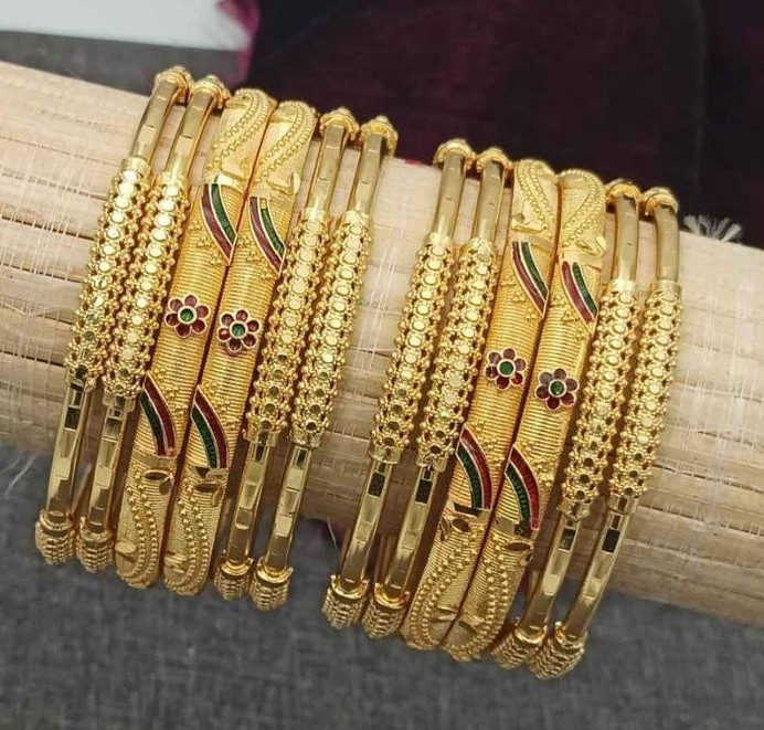 Micro plated gold bangles with premium quality in combo 6 pcs sets for women.