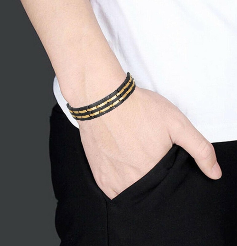 Black & Golden color Double line Original Neodymium Magnetic Bracelet with Negative ION, FIR and Germanium Ball.