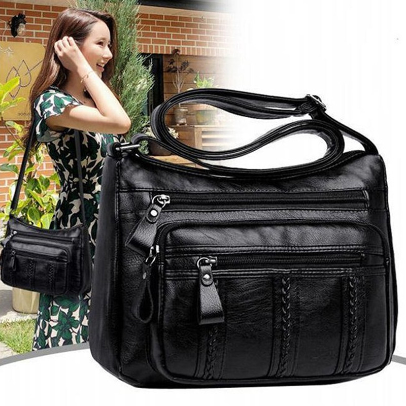 New Casual Soft PU Leather Female  Bag  High-quality Multi-pocket Solid Color Ladies Cross body Bag